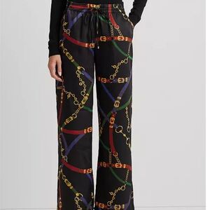 Ralph Lauren Black Wide-Leg Chain & Strap Print Pants